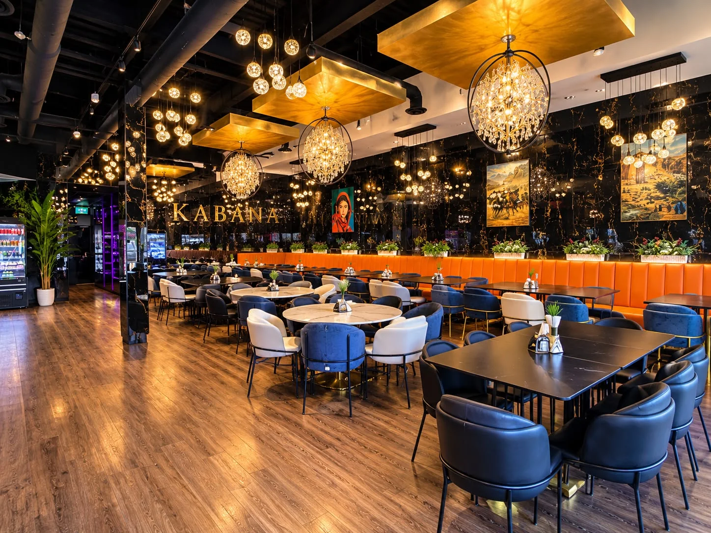 Kabana Grand Dining Room & Golden Chandeliers
